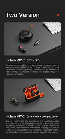 Hohem MIC-01 Type-C Ασύρματο Δυναμικό Μικρόφωνο Πέτου, Clip On για Φωνητικά - Image 5