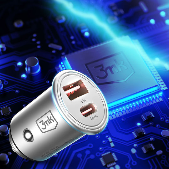 3MK Φορτιστής Αυτοκινήτου HyperCar 30W με Θύρες: 1xUSB 1xType-C Ασημί 3MK3755 - Image 4