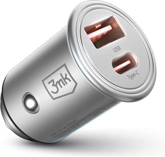 3MK Φορτιστής Αυτοκινήτου HyperCar 30W με Θύρες: 1xUSB 1xType-C Ασημί 3MK3755 - Image 9