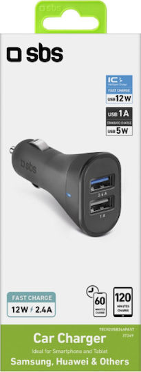 SBS Φορτιστής Αυτοκινήτου 12W με Θύρες: 2xUSB Μαύρος TECR2USB24AFAST - Image 3