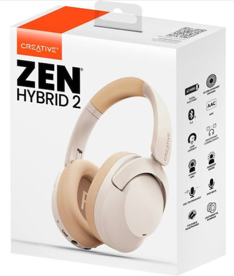 Creative Zen Hybrid 2 Ασύρματα / Ενσύρματα Over Ear Ακουστικά με 67 ώρες Λειτουργίας και Quick Charge Cream - Image 5