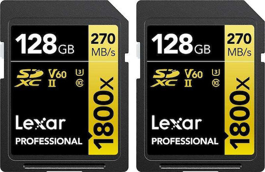 Lexar Professional 1800x SDXC 128GB Class 10 U3 V60 UHS-II με αντάπτορα