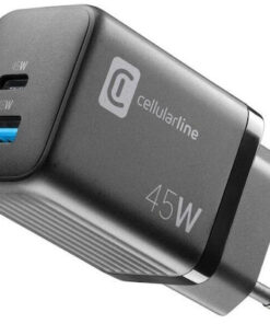 Alternative view of Cellular Line Φορτιστής Χωρίς Καλώδιο GaN με Θύρα USB-A και Θύρα USB-C 45W Μαύρος (ACHUSBGAN2PD45WK)