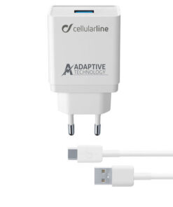 Cellular Line Φορτιστής με Θύρα USB-A και Καλώδιο USB-C 15W Λευκός (ACHSMKIT15WTYCW)