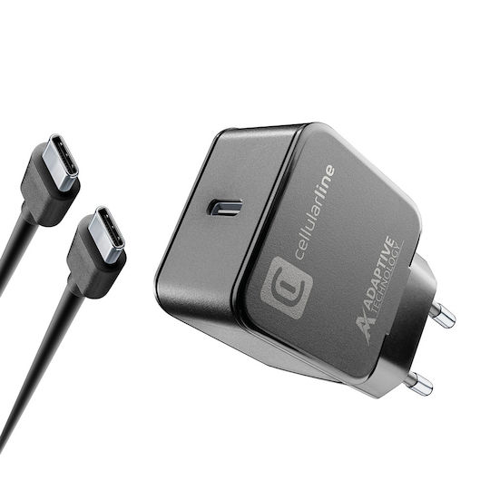 Cellular Line Φορτιστής με Θύρα USB-C και Καλώδιο USB-C - USB-C 15W Μαύρος (ACHSMKITC2C15WK)