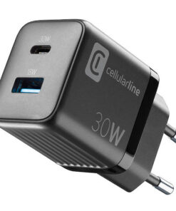 Cellular Line Φορτιστής Χωρίς Καλώδιο GaN με Θύρα USB-A και Θύρα USB-C 30W Power Delivery Μαύρος (Multipower Micro)