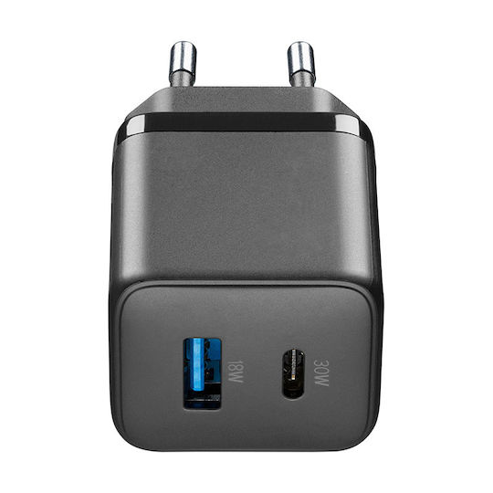 Cellular Line Φορτιστής Χωρίς Καλώδιο GaN με Θύρα USB-A και Θύρα USB-C 30W Power Delivery Μαύρος (Multipower Micro) - Image 2