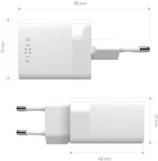 Fixed Φορτιστής Χωρίς Καλώδιο με Θύρα USB-A και Θύρα USB-C 45W Power Delivery Λευκός (Charge Mini S) - Image 6