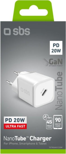 SBS Φορτιστής Χωρίς Καλώδιο GaN με Θύρα USB-C 20W Power Delivery Λευκός (TRGAN1C20W) - Image 2