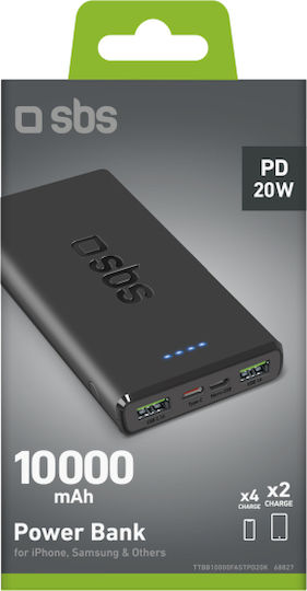 SBS Power Bank 10000mAh 20W με 2 Θύρες USB-A και Θύρα USB-C Power Delivery Μαύρο - Image 2