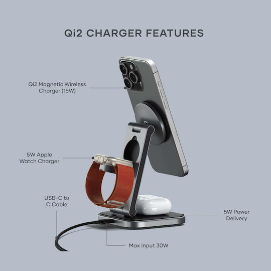 Satechi Ασύρματος Φορτιστής Qi2 15W Power Delivery Γκρι (SA-ST-Q31FM-EA) - Image 7
