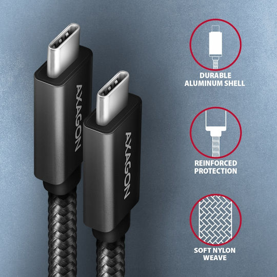 Axagon Braided USB 3.2 Cable USB-C male - USB-C 100W Μαύρο 2m (BUCM32-CM20AB) - Image 3