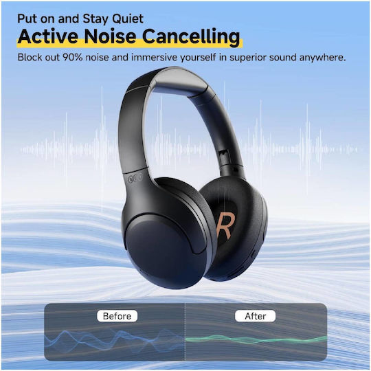 QCY H3 Lite ANC Ασύρματα / Ενσύρματα Over Ear Ακουστικά με 60 ώρες Λειτουργίας και Quick Charge Μαύρα - Image 4