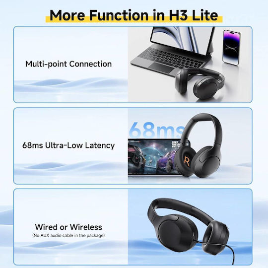 QCY H3 Lite ANC Ασύρματα / Ενσύρματα Over Ear Ακουστικά με 60 ώρες Λειτουργίας και Quick Charge Μαύρα - Image 6