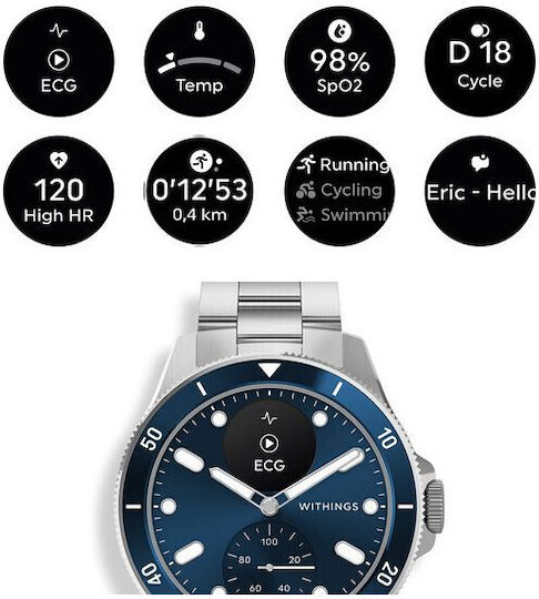 Withings Scanwatch Nova Stainless Steel 42mm Αδιάβροχο με Παλμογράφο (Dark Blue) - Image 4