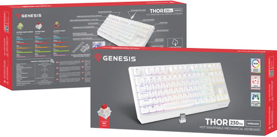 Genesis Thor 230 TKL Ασύρματο Gaming Μηχανικό Πληκτρολόγιο Tenkeyless με Outemu Red διακόπτες και RGB φωτισμό (Αγγλικό US) Λευκό - Image 14