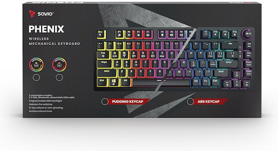 Savio Phenix Yellow Pudding Ασύρματο Gaming Μηχανικό Πληκτρολόγιο 75% με RGB φωτισμό (Αγγλικό US) - Image 3