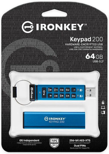 Kingston IronKey Keypad 64GB USB 3.2 Stick Μπλε - Image 4