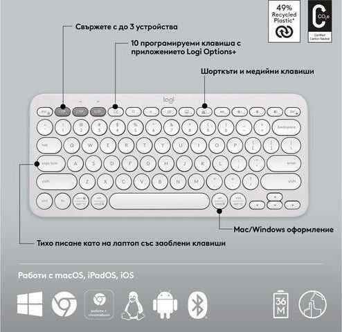 Logitech Pebble 2 Ασύρματο Σετ Πληκτρολόγιο & Ποντίκι Αγγλικό US Λευκό - Image 10