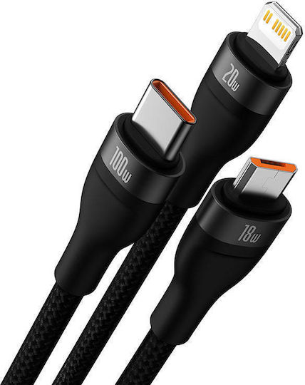 Baseus Flash Series II Braided USB to Lightning / Type-C / micro USB Cable Μαύρο 1.5m (CASS030201) - Image 10