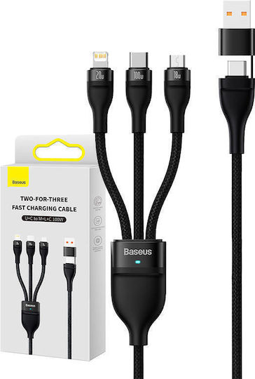 Baseus Flash Series II Braided USB to micro USB / Type-C / Lightning Cable Μαύρο 1.2m (CASS030101) - Image 8