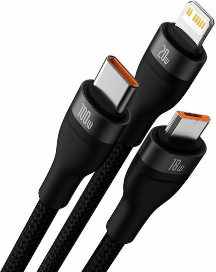 Baseus Flash Series II Braided USB to micro USB / Type-C / Lightning Cable Μαύρο 1.2m (CASS030101) - Image 4