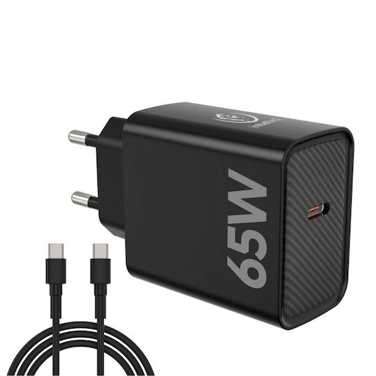 Rebeltec Φορτιστής με Θύρα USB-C και Καλώδιο USB-C - USB-C 65W Power Delivery / Quick Charge 3.0 Μαύρος (H1065)