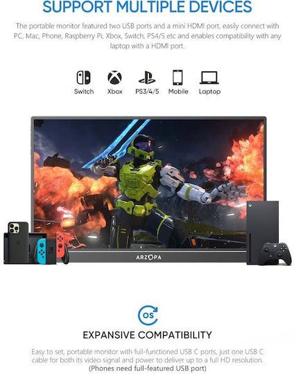 Arzopa A1 IPS Φορητό Monitor 15.6" FHD 1920x1080 - Image 6