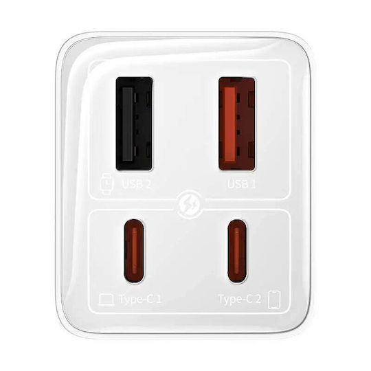 Baseus Φορτιστής Χωρίς Καλώδιο GaN με 2 Θύρες USB-A και 2 Θύρες USB-C 65W Power Delivery Λευκός (P10162701213-00) - Image 5
