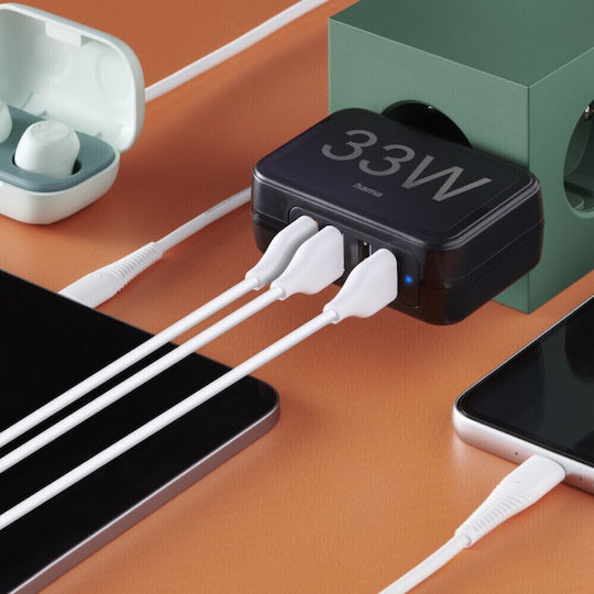 HAMA Φορτιστής Χωρίς Καλώδιο με 4 Θύρες USB-A 33W Quick Charge 3.0 / Power Delivery Μαύρος (00201629) - Image 4