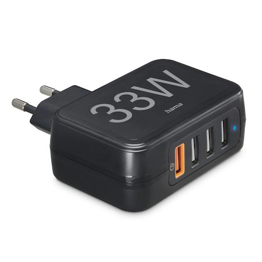 HAMA Φορτιστής Χωρίς Καλώδιο με 4 Θύρες USB-A 33W Quick Charge 3.0 / Power Delivery Μαύρος (00201629) - Image 3
