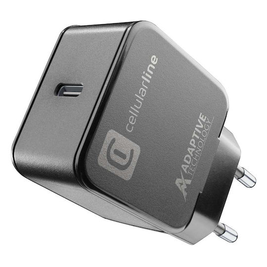 Cellular Line Φορτιστής Χωρίς Καλώδιο με Θύρα USB-C 15W Μαύρος (ACHSMUSBC15WK)