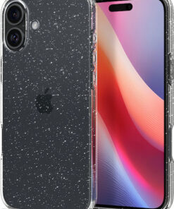 Alternative view of Spigen Liquid Crystal Glitter Back Cover Σιλικόνης 0.3mm Σετ με Τζαμάκι Crystal Quartz (iPhone 16) ACS08192