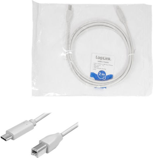 LogiLink USB 2.0 Cable USB-C male - USB-B Λευκό 2m CU0161 - Image 2