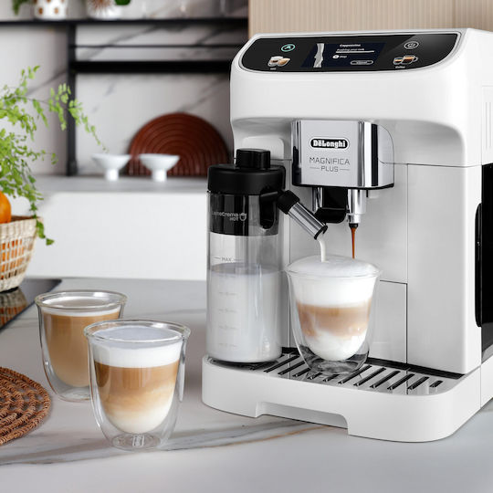 De'Longhi Magnifica Plus Αυτόματη Μηχανή Espresso 1450W Πίεσης 15bar για Cappuccino με Μύλο Άλεσης Λευκή - Image 3