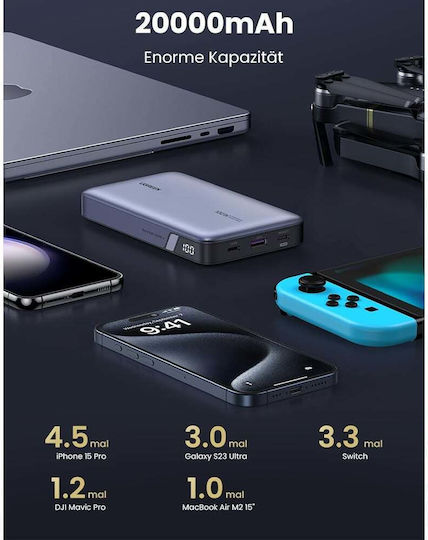 Ugreen PB720 Power Bank 20000mAh 100W με Θύρα USB-A και 2 Θύρες USB-C Power Delivery / Quick Charge 2.0 / Quick Charge 3.0 Γκρι - Image 7