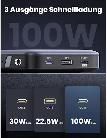 Ugreen PB720 Power Bank 20000mAh 100W με Θύρα USB-A και 2 Θύρες USB-C Power Delivery / Quick Charge 2.0 / Quick Charge 3.0 Γκρι - Image 8