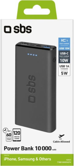 SBS Fast Power Bank 10000mAh με 2 Θύρες USB-A Μαύρο - Image 4
