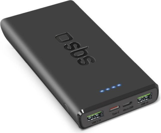 SBS Power Bank 10000mAh 20W με 2 Θύρες USB-A και Θύρα USB-C Power Delivery Μαύρο