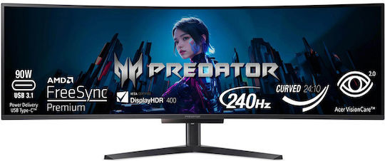 Acer Predator X49 Xbmipphuzx Ultrawide OLED HDR Curved Gaming Monitor 49" 5120x1440 240Hz με Χρόνο Απόκρισης 0.03ms GTG
