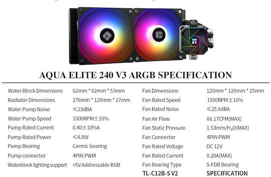 Thermalright Aqua Elite 240 (v3) Υδρόψυξη Επεξεργαστή Διπλού Ανεμιστήρα 120mm για Socket 1700/1200/115x με ARGB Φωτισμό - Image 8