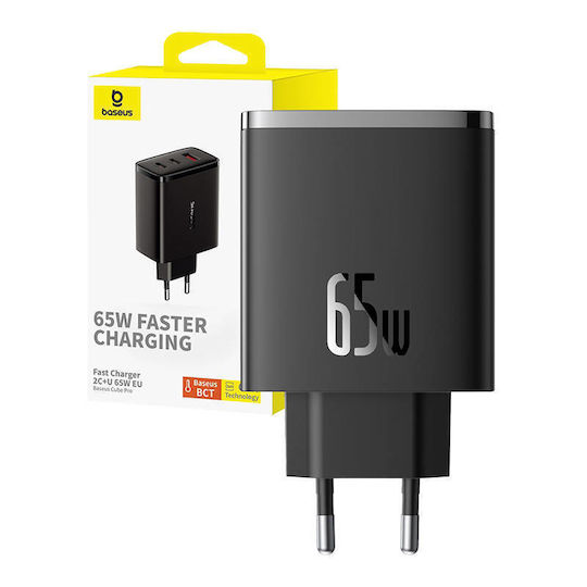 Baseus Φορτιστής Χωρίς Καλώδιο GaN με Θύρα USB-A και 2 Θύρες USB-C 65W Power Delivery / Quick Charge 3.0 Μαύρος (Cube Pro) - Image 6