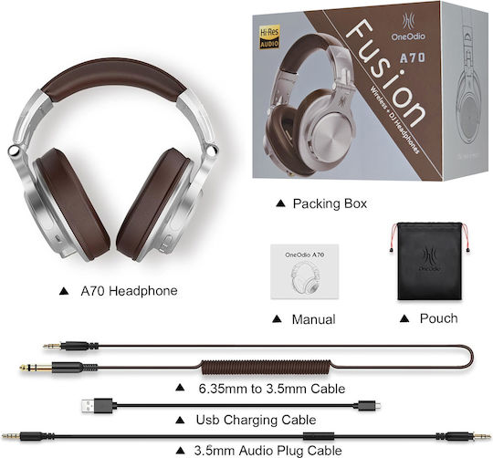 OneOdio Fusion A70 Ασύρματα / Ενσύρματα Over Ear Ακουστικά με 72 ώρες Λειτουργίας Καφέ - Image 4