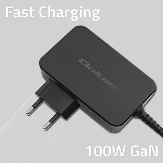 Qoltec Φορτιστής με Ενσωματωμένο Καλώδιο GaN USB-C 100W Power Delivery Μαύρος (Power Pro) - Image 5