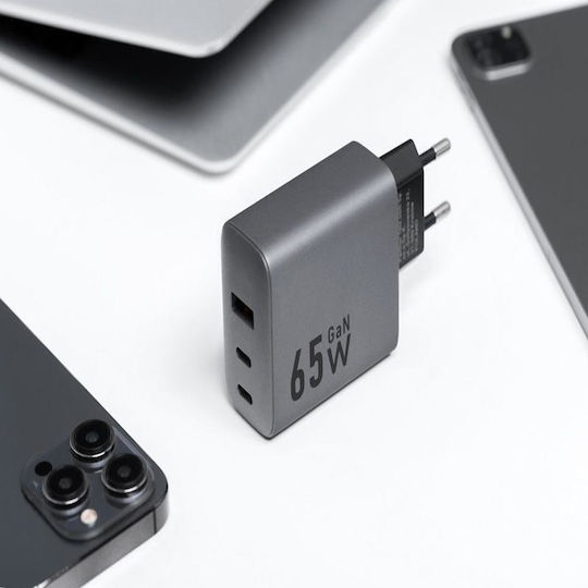 Forcell Φορτιστής Χωρίς Καλώδιο με Θύρα USB-A και 2 Θύρες USB-C 65W Power Delivery / Quick Charge 4.0 Γκρι - Image 6