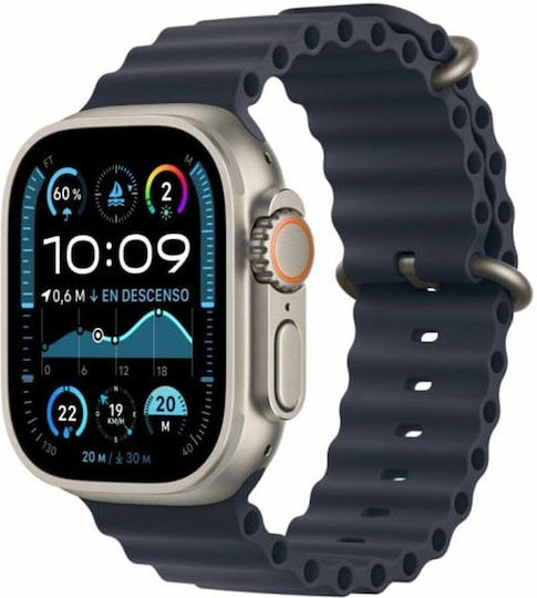 Apple Watch Ultra 2 2024 Titanium 49mm Αδιάβροχο με eSIM και Παλμογράφο (Natural με Navy Ocean Band) - Image 2