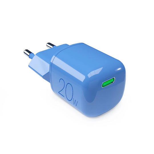 Puro Φορτιστής Χωρίς Καλώδιο GaN με Θύρα USB-C 20W Power Delivery Μπλε (PUFCMTCUSBC20WGBLUE)
