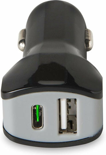 Celly Φορτιστής Αυτοκινήτου 17W 3.4A με Θύρες: 1xUSB 1xType-C μαζί με Καλώδιο Type-C Μαύρος CCTYPECUSBBK - Image 2