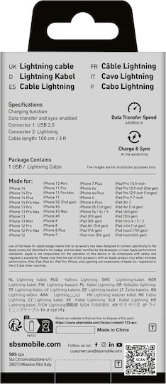 SBS USB to Lightning Cable Λευκό 1m (CABLEUSBIP589W) - Image 6