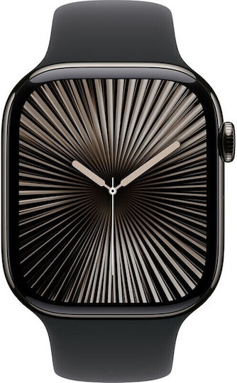 Apple Watch Series 10 Cellular Titanium 46mm Αδιάβροχο με eSIM και Παλμογράφο (Slate - Black Sport Band - S/M) - Image 2